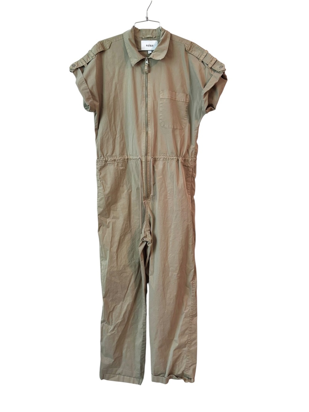Pistola Jordan Short Sleeve Zip Front Jumpsuit in Pistachio Size L Visible Wear